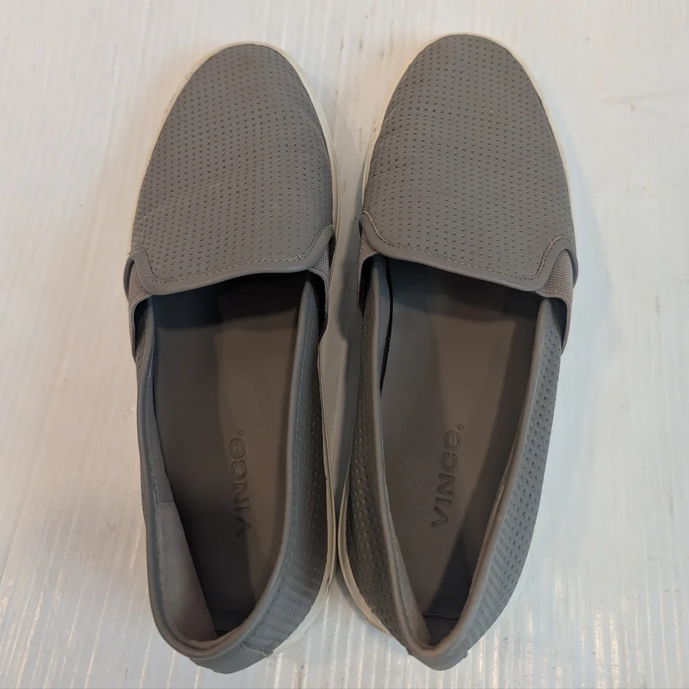 VINCE Women's Gray Perforated Leather Slip-On Shoes Sneakers Size 6.5